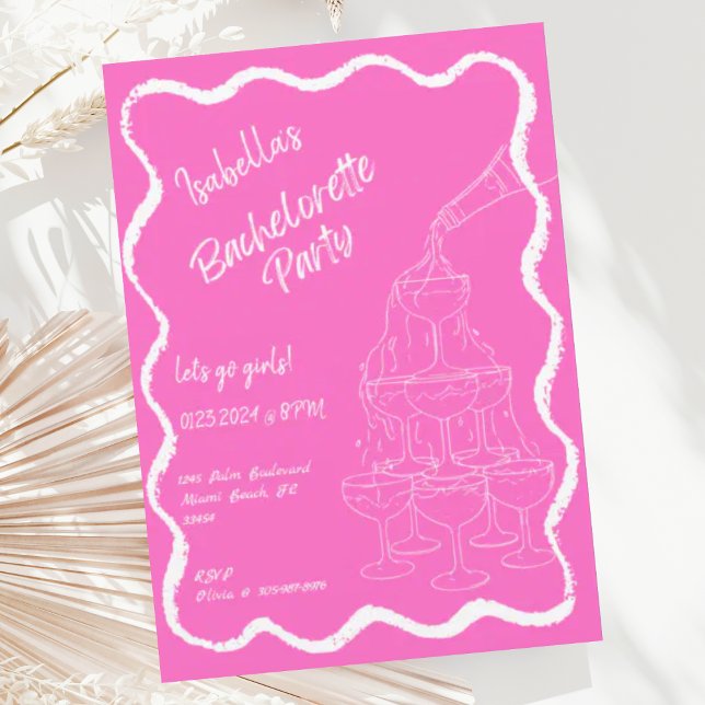 Invitation Tour Champagne Rose Tête à main Bachelorette (Créateur téléchargé)
