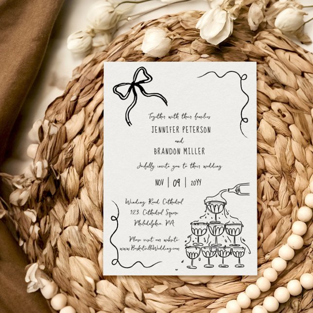Invitation Tour de champagne Bow mariage décalé (Créateur téléchargé)