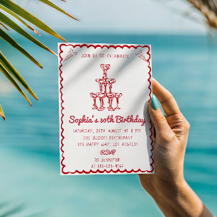 Invitation Tour de champagne rouge vintage pour 30e anniversa