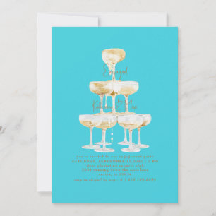 Invitation Tour de champagne turquoise pour une fête de fianç