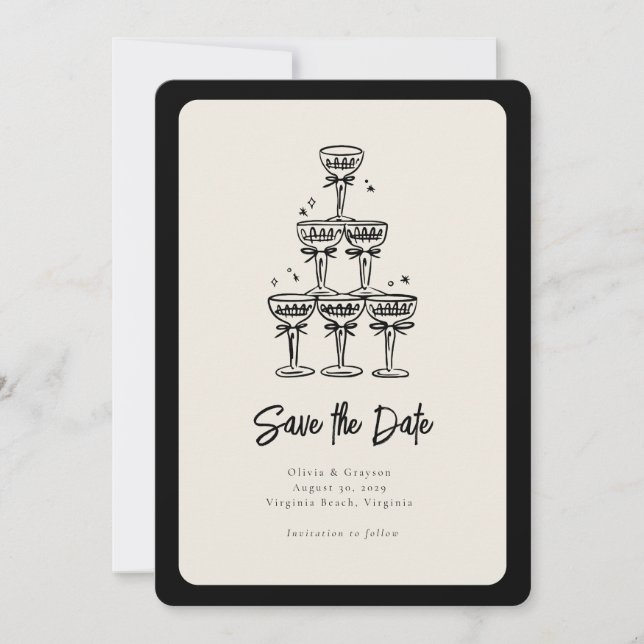 Invitation Tour de Champagne Whimsical Mariage manuscrit Enre (Devant)
