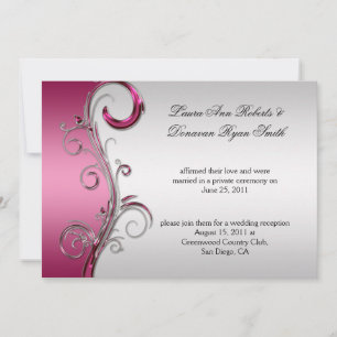 Invitation Tour de mariage orné de spirales roses et argentée