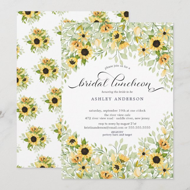 Invitation Tour de mariage Tournesol Jaune Soleil d'Automne (Devant / Derrière)