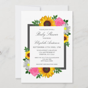 Invitation Tour de tournesol rose marguerite floral bébé