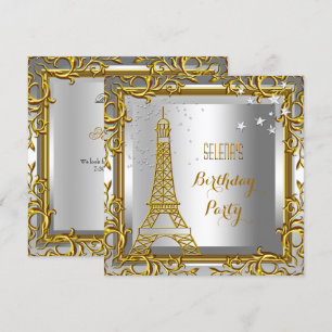 Invitation Tour Eiffel Anniversaire Fête Or Blanc Argent