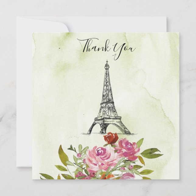 Invitation Tour Eiffel aquarelle verte remerciement de mariag (Devant)