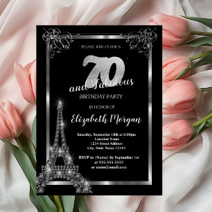 Invitation Tour Eiffel argentée, bordure noire 70e anniversai