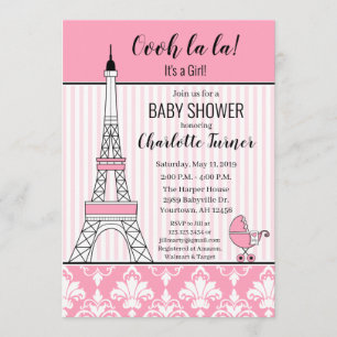 Invitation Tour Eiffel Baby shower à thème rose