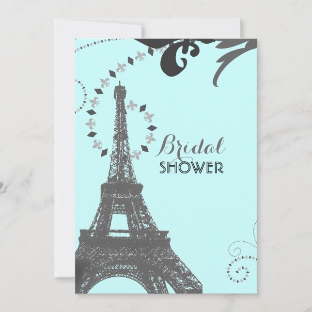 Invitation tour eiffel bleu vintage paris douche nuptiale (Devant)