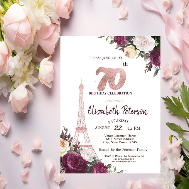 Invitation Tour Eiffel Bourgogne Fleurs 70e anniversaire (Créateur téléchargé)