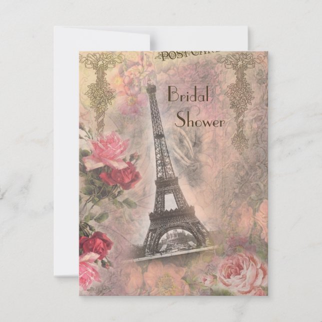 Invitation Tour Eiffel Chic et Fête de l'mariée Rose (Devant)