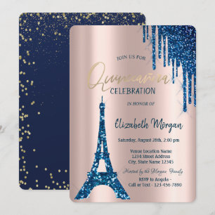 Invitation Tour Eiffel Confetti Drivers Marine Blue Quinceañe