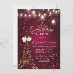Invitation Tour Eiffel,Couronne de fleurs,Tiara Lumières roug