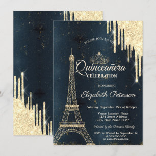 Invitation Tour Eiffel,Couronne de princesse,Gouttes de paill
