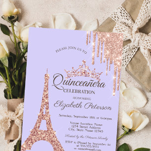 Invitation Tour Eiffel de Paris, Quinceañera lavande qui coul