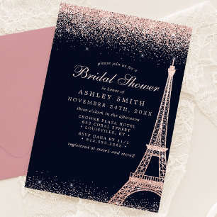 Invitation Tour Eiffel de Paris Rose Gold Sparkle Enterrement