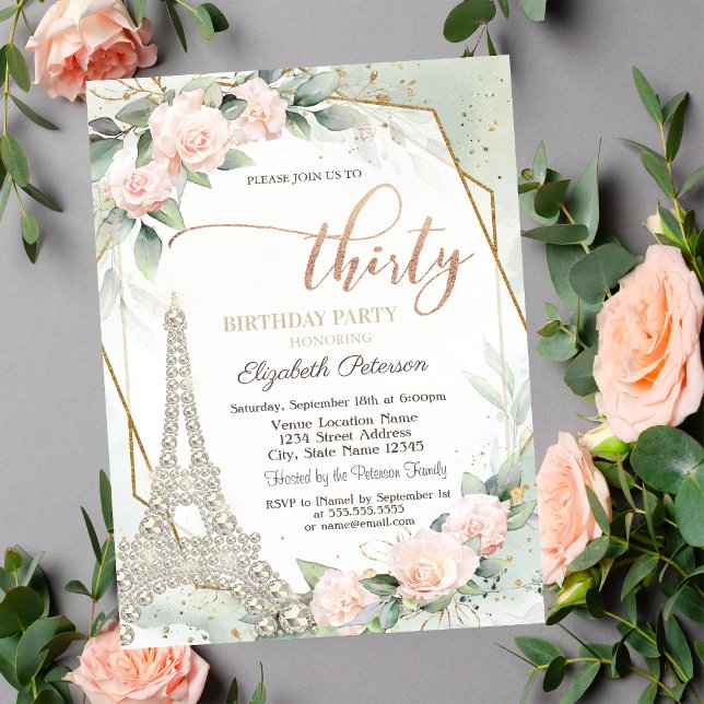 Invitation Tour Eiffel Diamants Roses roses roses 30e anniver (Créateur téléchargé)