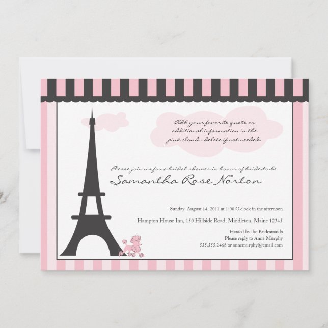 Invitation Tour Eiffel & Fête des mariées aux canicules roses (Devant)