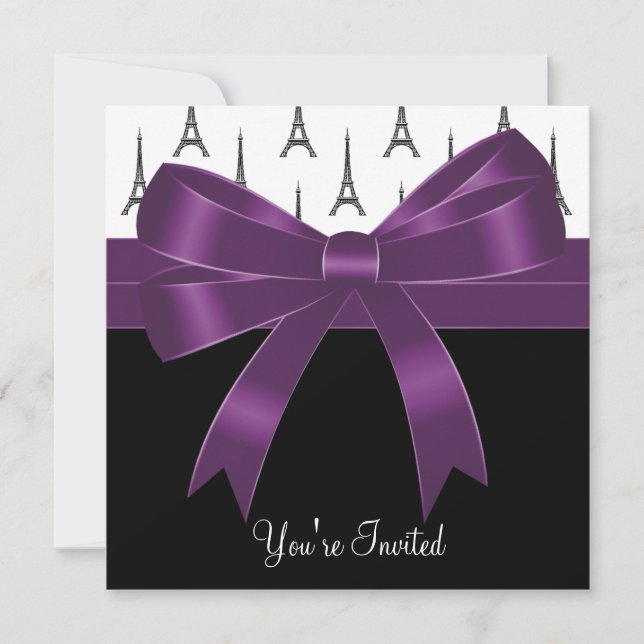 Invitation Tour Eiffel Fête Violet Prune Paris (Devant)