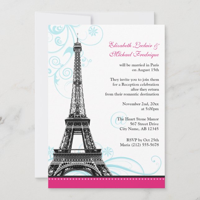 Invitation Tour Eiffel flamboyante Réception parisienne SEULE (Devant)