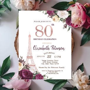 Invitation Tour Eiffel Fleurs de Bourgogne 80e Anniversaire