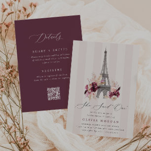 Invitation Tour Eiffel Florale Double Face Baby Shower de Mar