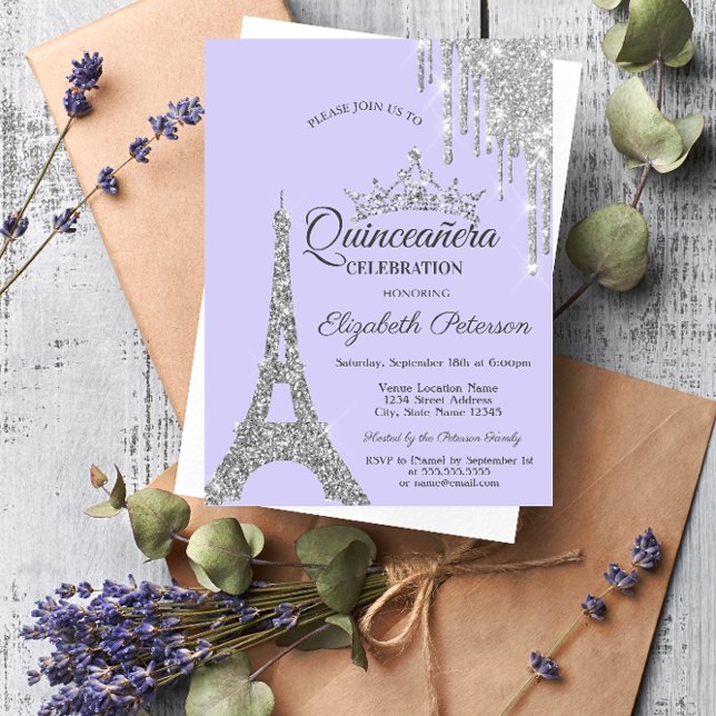 Invitation Tour Eiffel, Lavander Quinceañera (Créateur téléchargé)