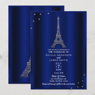 Invitation Tour Eiffel Mariage Paris Bleu Royal et Argent