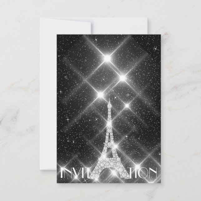 Invitation Tour Eiffel Noir Blanc Paris Dimond Crystals G (Devant)