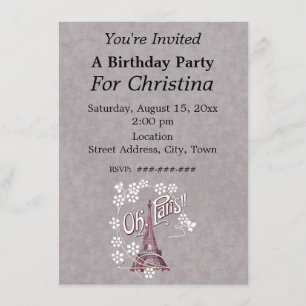 Invitation Tour Eiffel Oh Paris France Fleur blanche d'annive