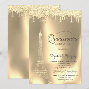 Invitation Tour Eiffel Or, Chic Drives Quinceañera