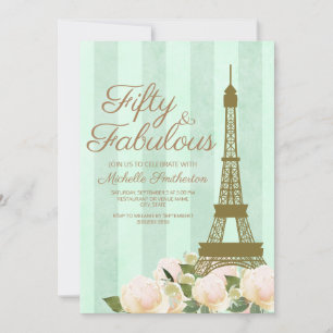 Invitation Tour Eiffel Or Vert Menthe 50e Anniversaire