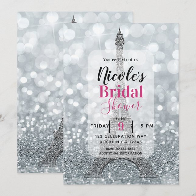 Invitation Tour Eiffel Pailleté Mariage (Devant / Derrière)