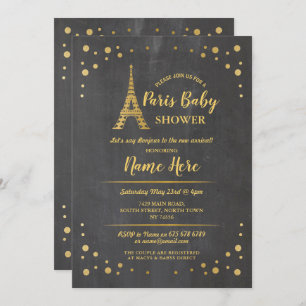 Invitation Tour Eiffel Paris Baby shower Chalk Gold