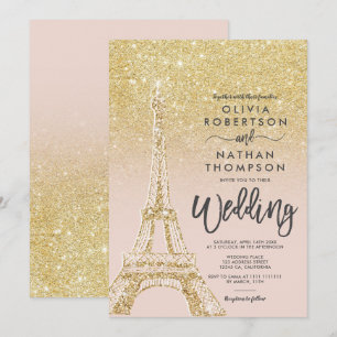 Invitation Tour Eiffel Paris chic parties scintillant dorée r
