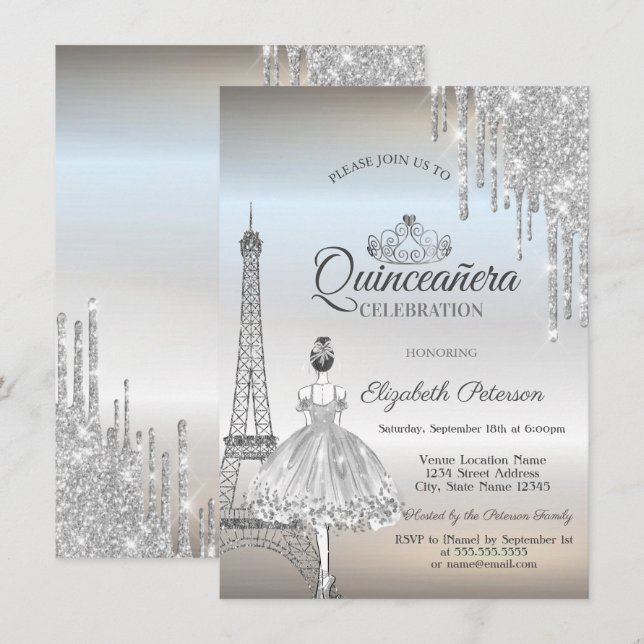 Invitation Tour Eiffel Paris, Echos, Ballerina Quinceañera (Devant / Derrière)