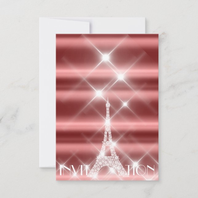 Invitation Tour Eiffel Paris Étoiles étincelantes Diamant Bou (Devant)