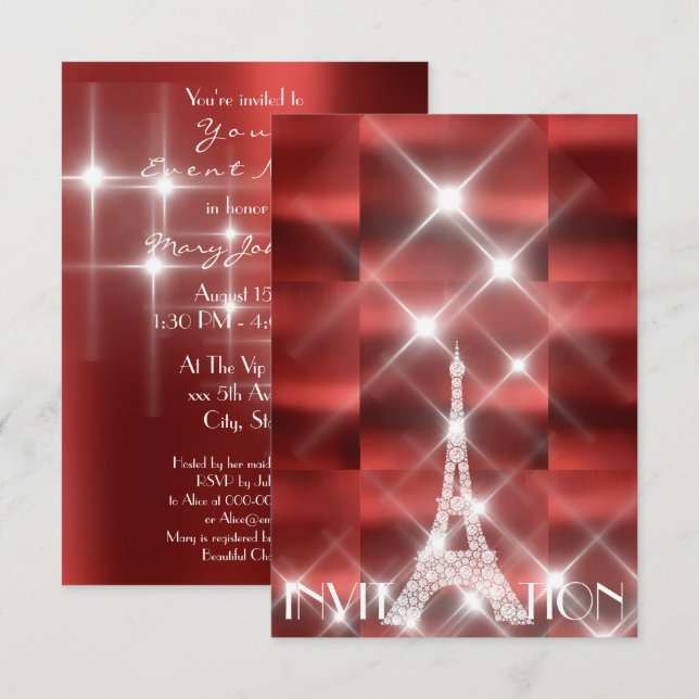 Invitation Tour Eiffel Paris Étoiles étincelantes Diamant de  (Devant / Derrière)