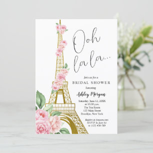 Invitation Tour Eiffel Paris Fête des mariées aux fleurs rose
