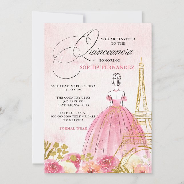 Invitation Tour Eiffel Paris Quinceañera (Devant)