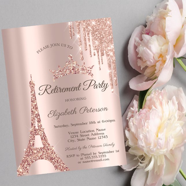 Invitation Tour Eiffel Paris, Retraite Rose en or (Créateur téléchargé)