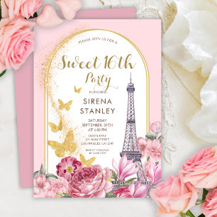 Invitation Tour Eiffel Parties scintillant & Fleurs Girly Swe