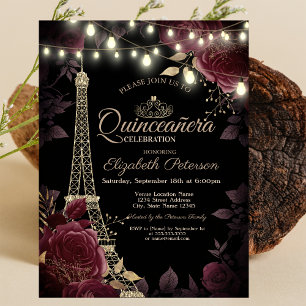 Invitation Tour Eiffel parties scintillant, Quinceañera Rose