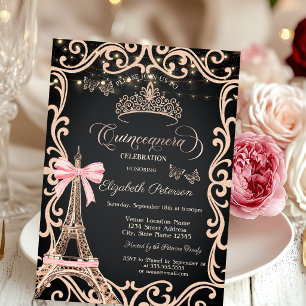 Invitation Tour Eiffel Robe Cadre Arc Bow Papillon Paillettes