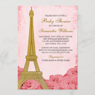 Invitation Tour Eiffel Rose Baby shower or rose