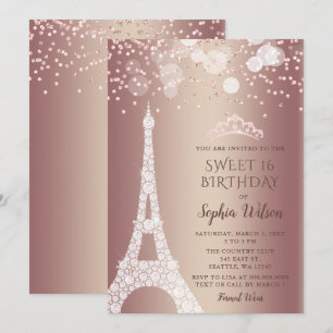 Invitation Tour Eiffel Rose Gold Sparkle Parties scintillant
