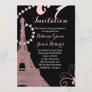 Invitation tour eiffel rose noir vintage paris mariage