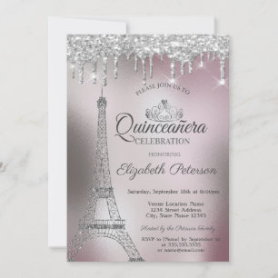 Invitation Tour Eiffel, Rose or métal Quinceañera