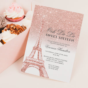 Invitation Tour Eiffel rose or parties scintillant blanche Sw