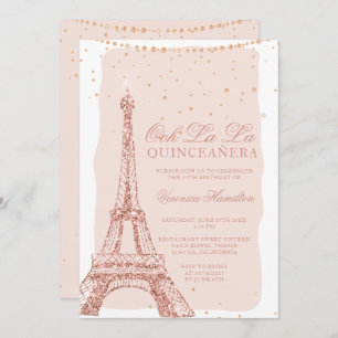 Invitation Tour Eiffel rose or parties scintillant blush quin